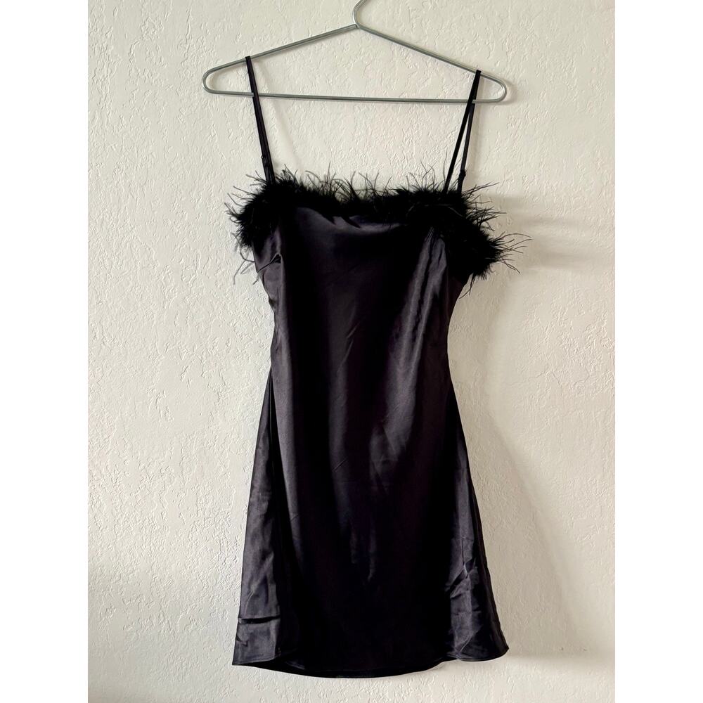 Thirty/Thirty LA Black Feather Trim Slip Dress Size XS